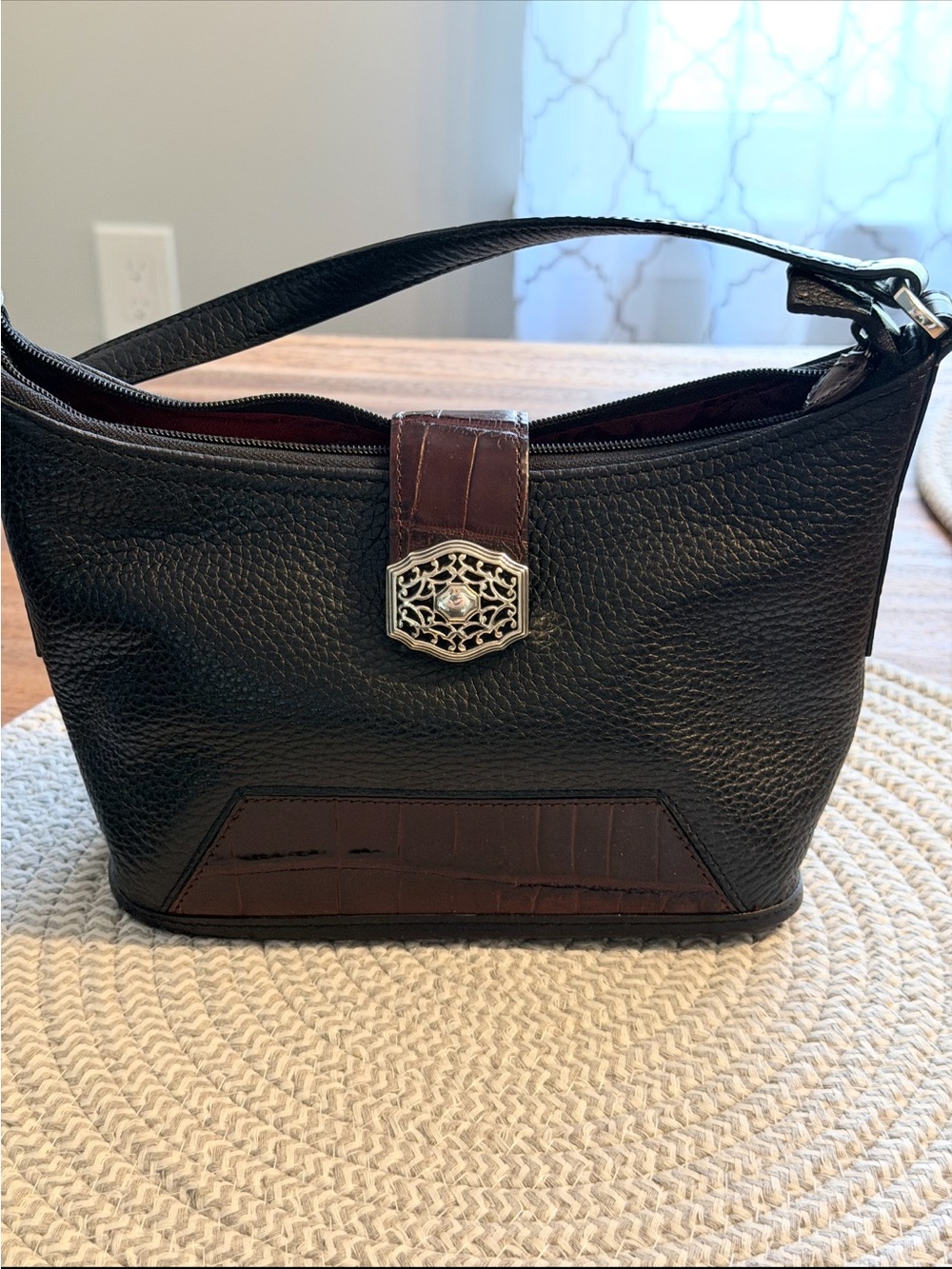 Brighton Black and Brown Pebbled Leather Shoulder Bag